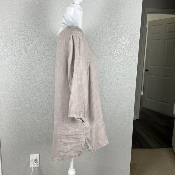 Ellamoda Size S Oversized Beige Asymmetrical Lagenlook Linen Tunic Top Cutout - Picture 5 of 8